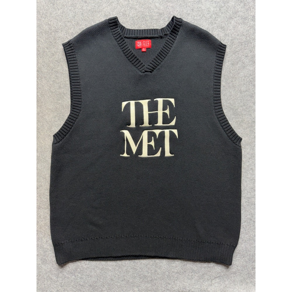 PacSun The Met Sweater Vest Mens XL Black V-Neck Knit Metropolitan Museum of Art
